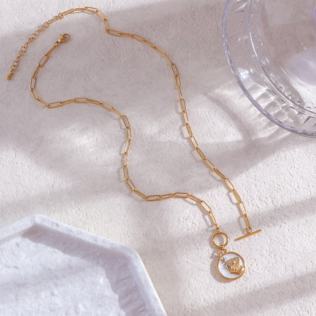 Enamel Leo Zodiac Necklace in 18K Gold Plated Stainless Steel