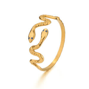 18K Gold Plated Stainless Steel Snake Ring Collection with Enamel Eyes