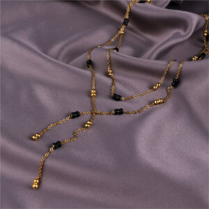 Double Layer 18K Gold Plated Stainless Steel Bead Necklace
