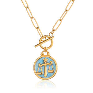 Libra Zodiac Sign Necklace in 18K Gold Plated Stainless Steel