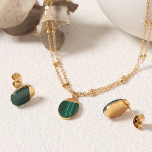 Minimalist Mirror Polished Natural Stone Jewelry Set