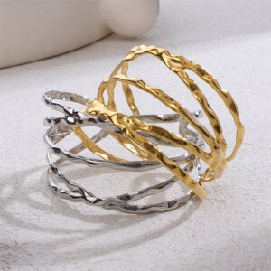 Modern Molten Cuff Bracelet in Stainless Steel Open Bangle Style