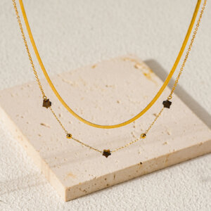 Dainty Gold Layered Necklace Featuring Natural Stone Star Charms