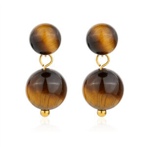 Double Ball Design Gold Plated Natural Stone Stud Earrings