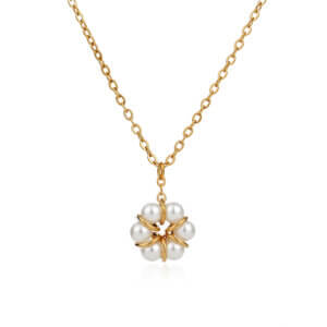 18K Gold Plated Stainless Steel Wire Wrapped Flower Pendant Necklace