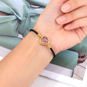 Stylish Braided Leather Bracelet with Sparkling Zircon Heart Detail