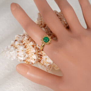 Adjustable Vintage Inspired Malachite Stone Ring with 18K Gold Plating