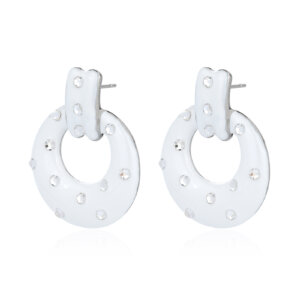 Rhinestone White Enamel Earrings Collection Designer Style