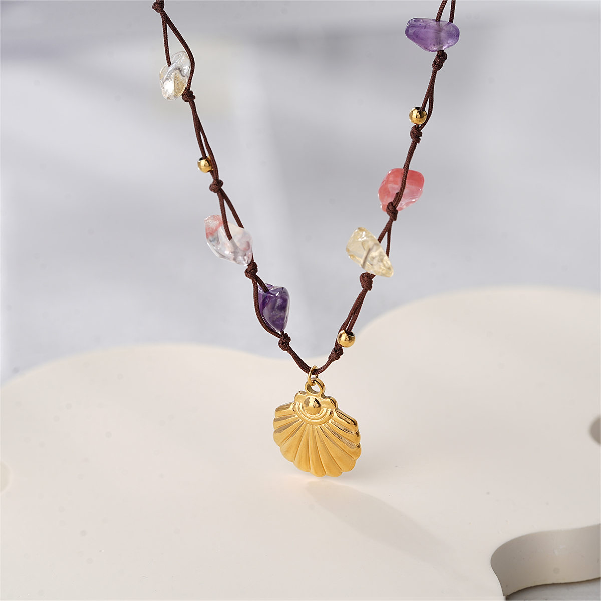 Bohemian Hand Knotted Cord Necklace with Natural Mixed Stones