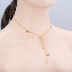 Dainty Gold Butterfly Necklace with Natural Abalone Shell